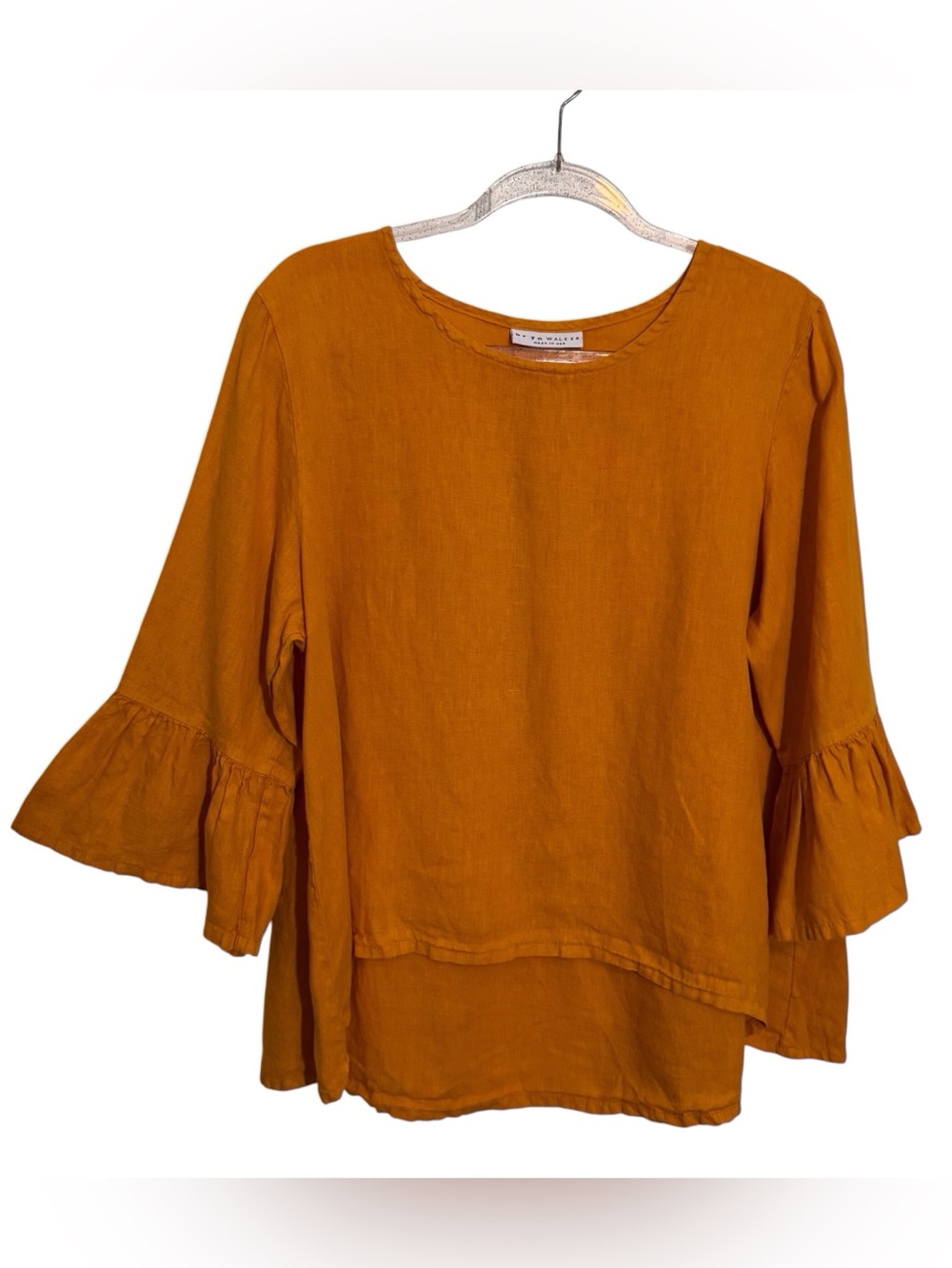 Bryn Walker Medium Orange Linen Top Long Flutter Sleeve Lagenlook Tunic Artsy